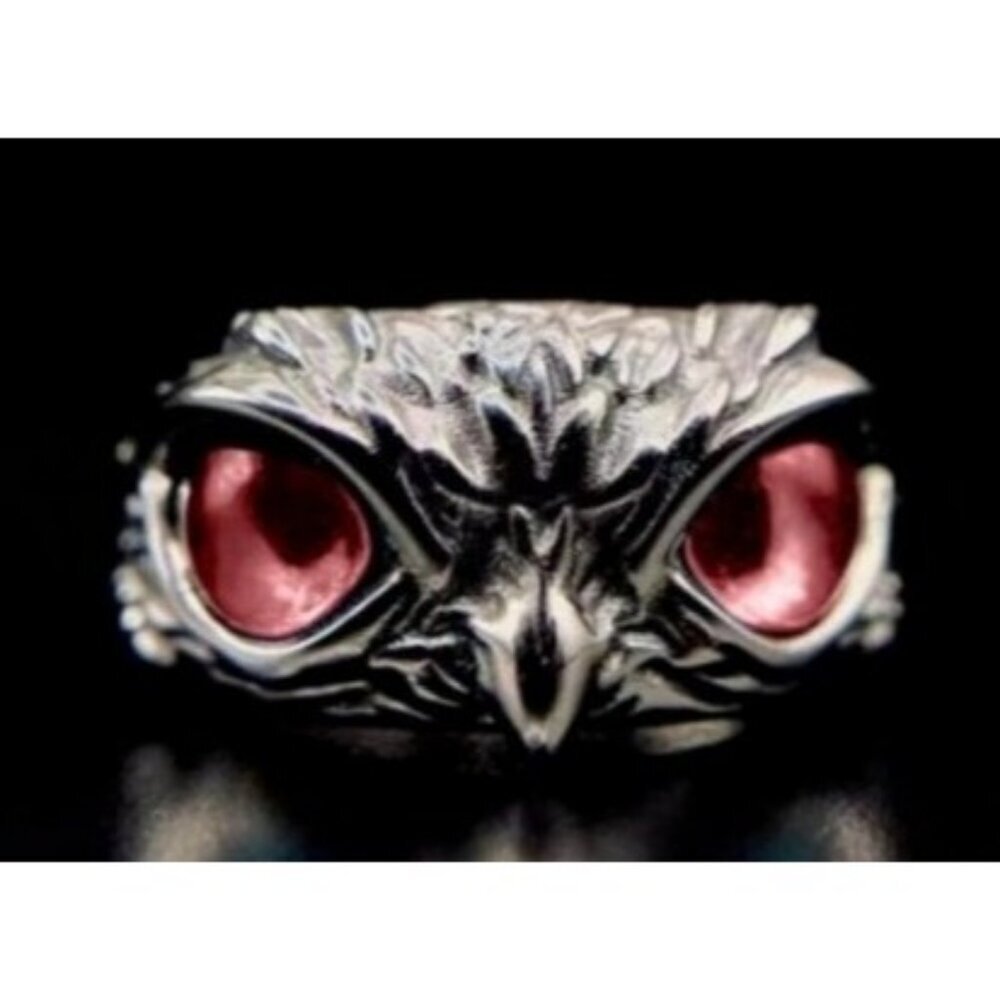 Silver Stainless Steel Pink Eye Owl Statement Ring Nickel Free Halo Vintage Y2K